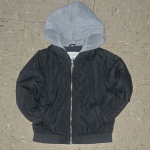 Kids Black Bomber Jacket with Gray Hood